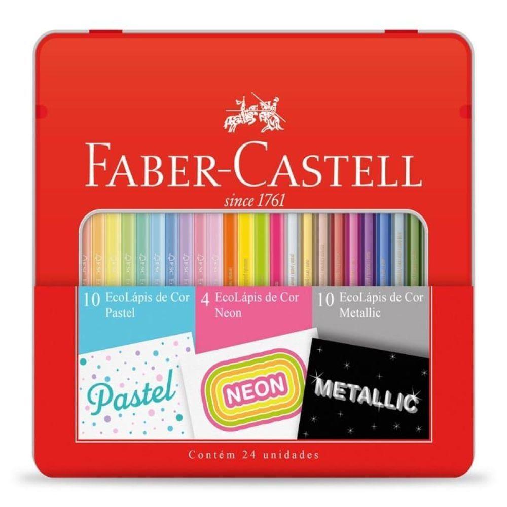 Estojo De Metal Com Ecolápis De Cor 10 Pastel + 4 Neon + 10 Metálicos Faber-castell - 1