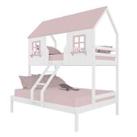 Beliche Casal/ Solteiro Casinha Encantada Madeira Maciça Branco/ Rosa Housin - 2