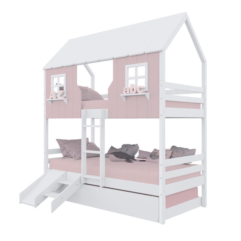 Treliche Casinha Encantada Com Kit Escada/ Escorregador Madeira Maciça Rosa/ Branco Housin - 2