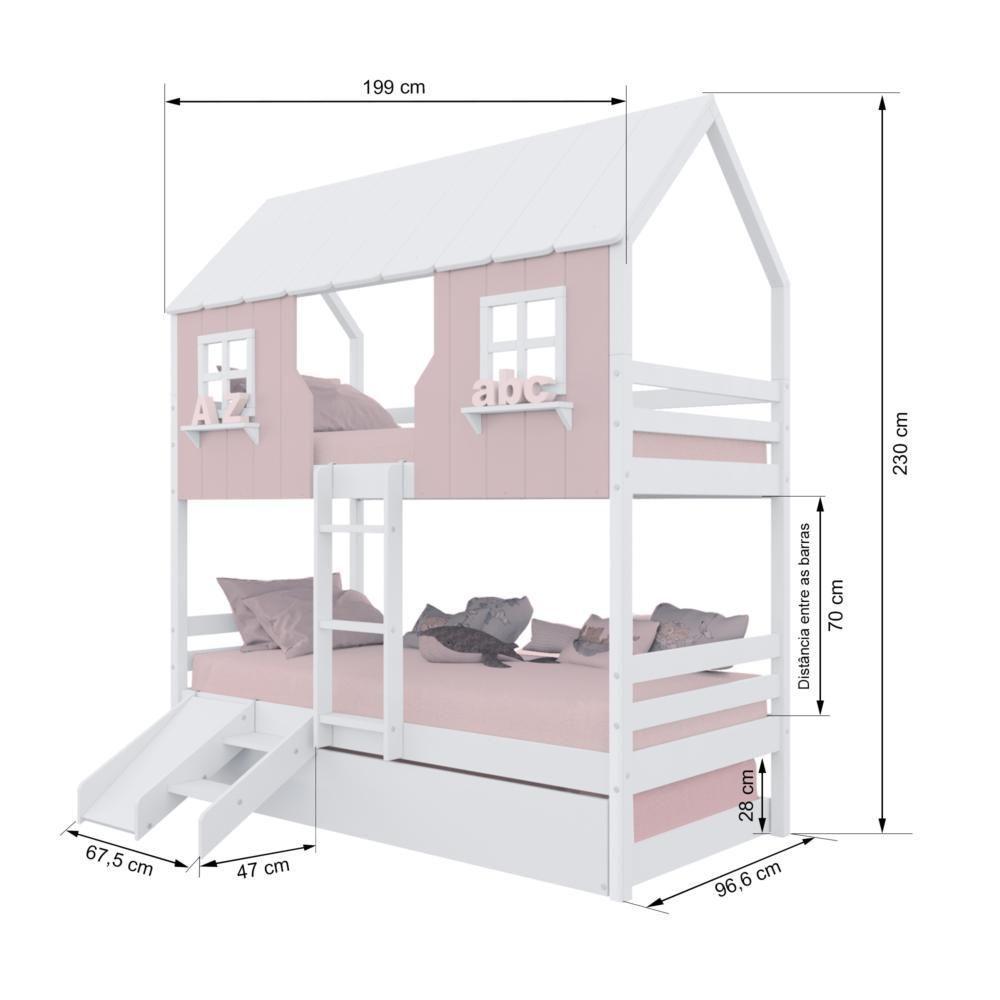 Treliche Casinha Encantada Com Kit Escada/ Escorregador Madeira Maciça Rosa/ Branco Housin - 3