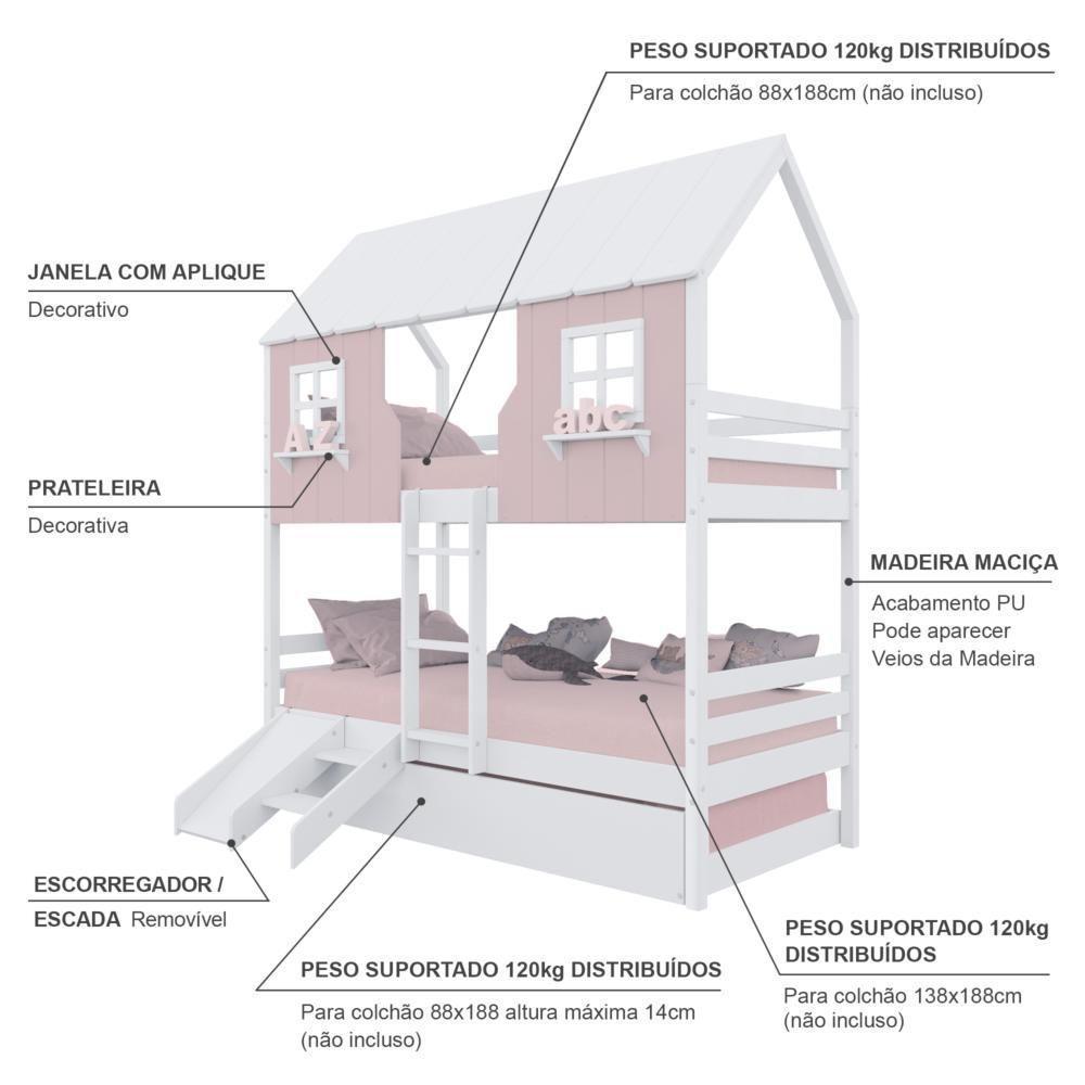 Treliche Casinha Encantada Com Kit Escada/ Escorregador Madeira Maciça Rosa/ Branco Housin - 4