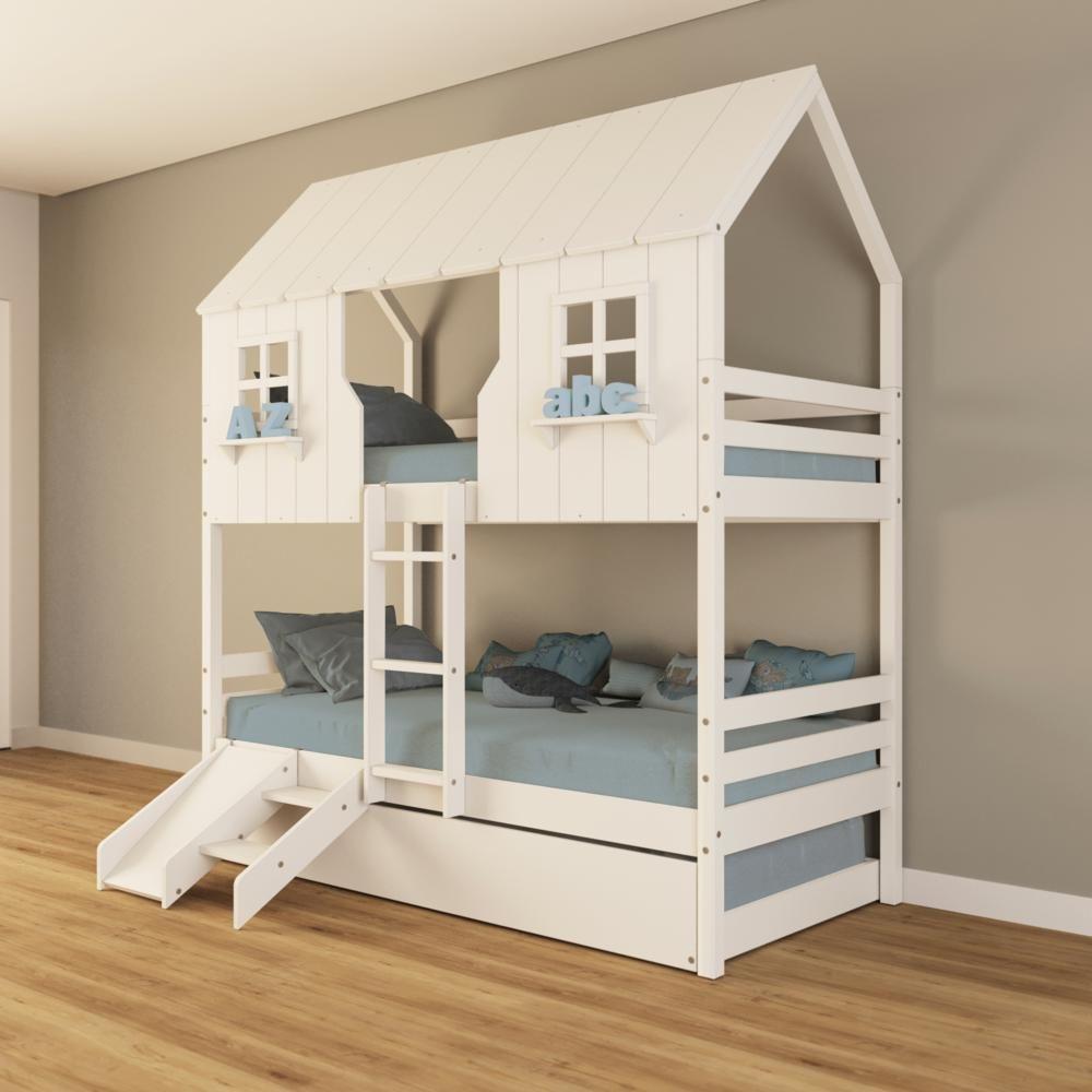 Treliche Casinha Encantada Com Kit Escada/ Escorregador Madeira Maciça Branco Housin - 1