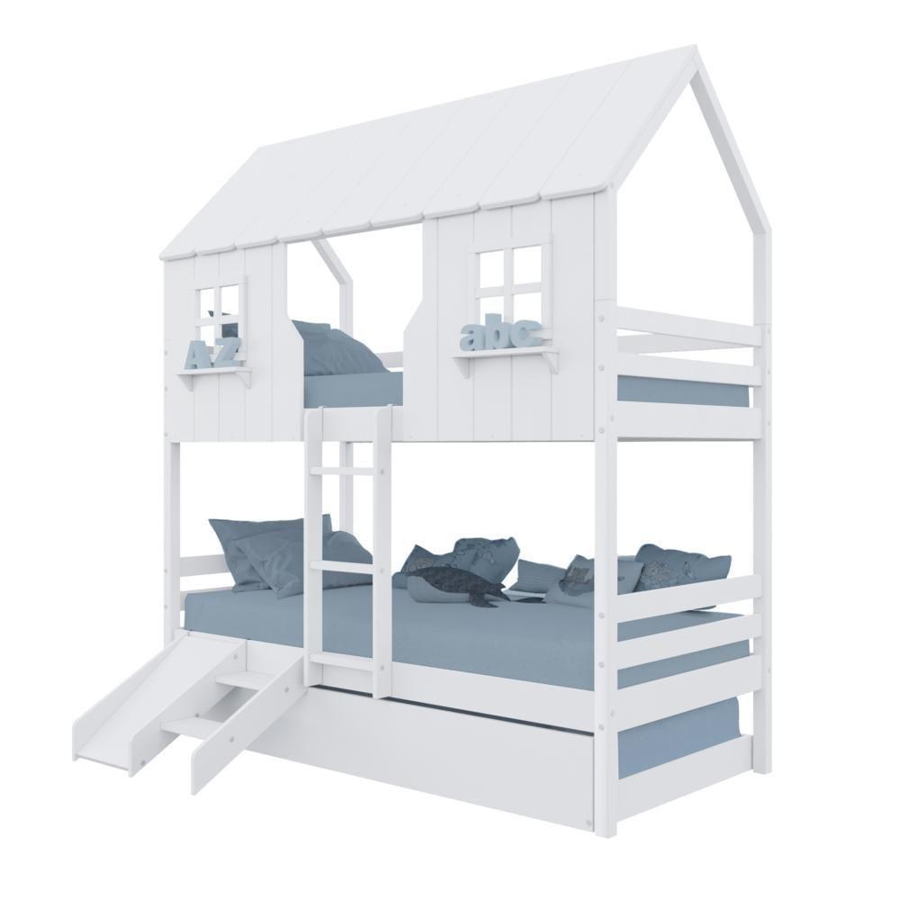 Treliche Casinha Encantada Com Kit Escada/ Escorregador Madeira Maciça Branco Housin - 2