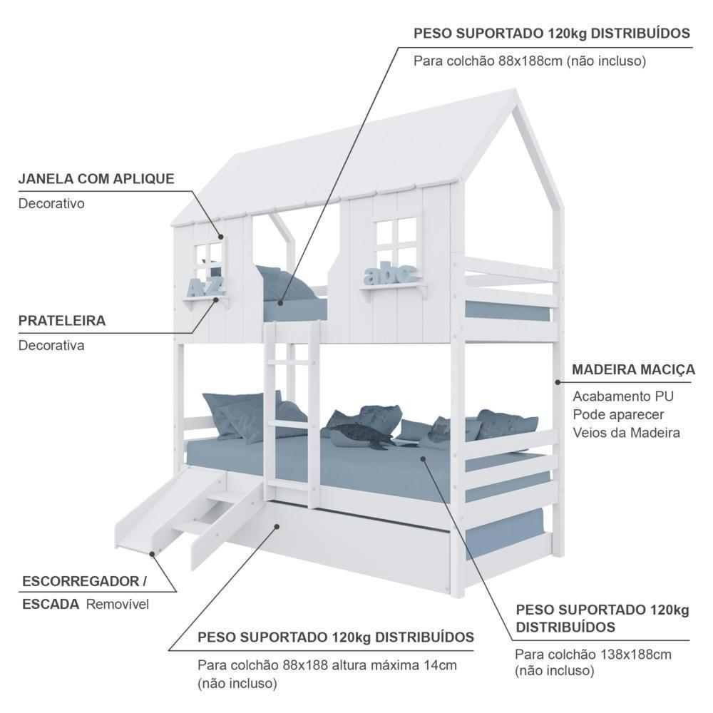Treliche Casinha Encantada Com Kit Escada/ Escorregador Madeira Maciça Branco Housin - 4