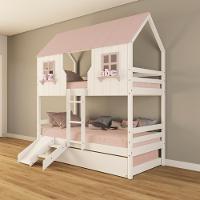 Treliche Casinha Encantada Com Kit Escada/ Escorregador Madeira Maciça Branco/ Rosa Housin - 1