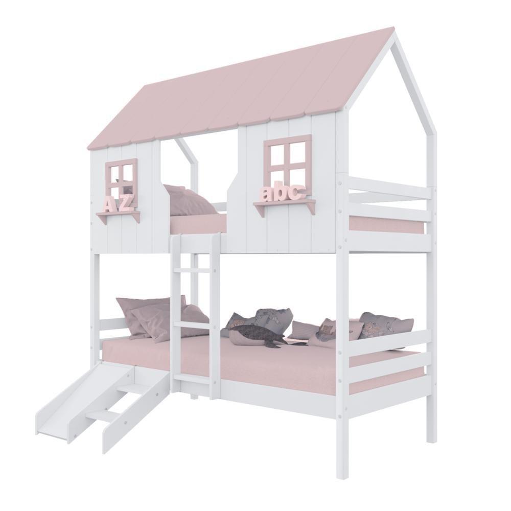 Beliche Casinha Encantada Com Kit Escada/ Escorregador Madeira Maciça Branco/ Rosa Housin - 2