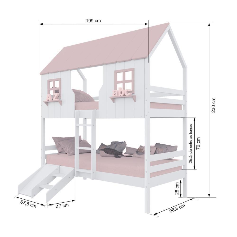 Beliche Casinha Encantada Com Kit Escada/ Escorregador Madeira Maciça Branco/ Rosa Housin - 3