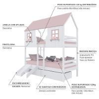 Beliche Casinha Encantada Com 02 Gavetas Kit Escada/ Escorregador Madeira Maciça Branco/ Rosa Housin - 4