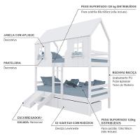 Beliche Casinha Encantada Com 02 Gavetas Kit Escada/ Escorregador Madeira Maciça Branco Housin - 4