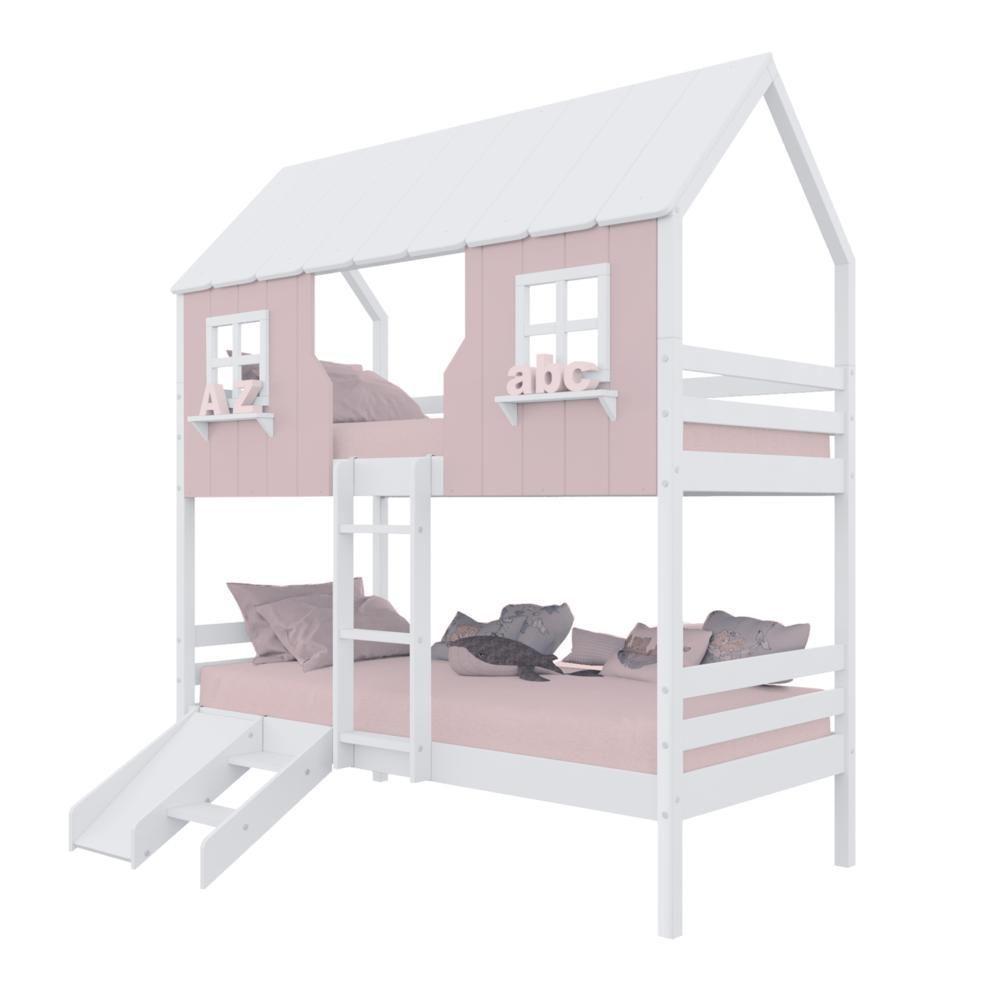 Beliche Casinha Encantada Com Kit Escada/ Escorregador Madeira Maciça Rosa/ Branco Housin - 2