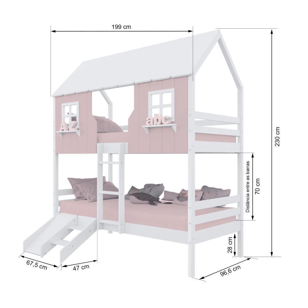 Beliche Casinha Encantada Com Kit Escada/ Escorregador Madeira Maciça Rosa/ Branco Housin - 3