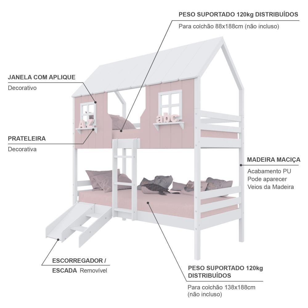 Beliche Casinha Encantada Com Kit Escada/ Escorregador Madeira Maciça Rosa/ Branco Housin - 4