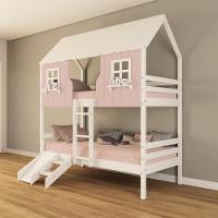 Beliche Casinha Encantada Com Kit Escada/ Escorregador Madeira Maciça Rosa/ Branco Housin - 1