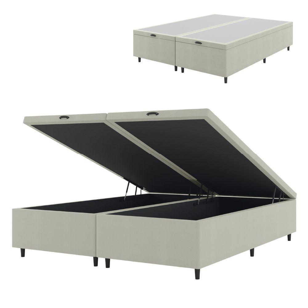 Cama Box Com Baú King 1,93m Prince Suede Bege Bege - 1
