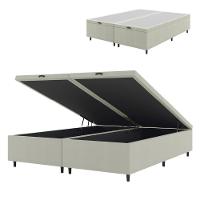 Cama Box Com Baú King 1,93m Prince Suede Bege Bege - 1