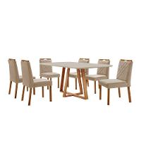 Conjunto Sala De Jantar Mesa Florença 180x90cm Off White Com 6 Cadeiras Dallas Veludo Bege - 1