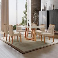 Conjunto Sala De Jantar Mesa Florença 180x90cm Off White Com 6 Cadeiras Dallas Veludo Bege - 2