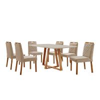 Conjunto Sala De Jantar Mesa Florença 160x90cm Off White Com 6 Cadeiras Dallas Veludo Bege - 1
