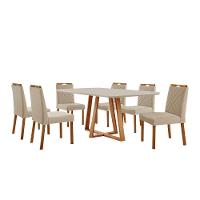 Conjunto Sala De Jantar Mesa Florença 180x90cm Off White Com 6 Cadeiras Dallas Linho Bege - 1