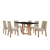 Conjunto Sala De Jantar Mesa Florença 160x90cm Preto Com 6 Cadeiras Dallas Linho Bege - 1