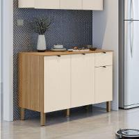 Balcão De Cozinha 3 Portas 1 Gaveta Com Tampo 1,20m Vert Plus Madeirado Off White Kit's Paraná Madeira Off - 6