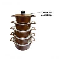 Jogo 5 Panelas Alumínio Batido Fundido Marrom Premium Tampa Pesada - 2