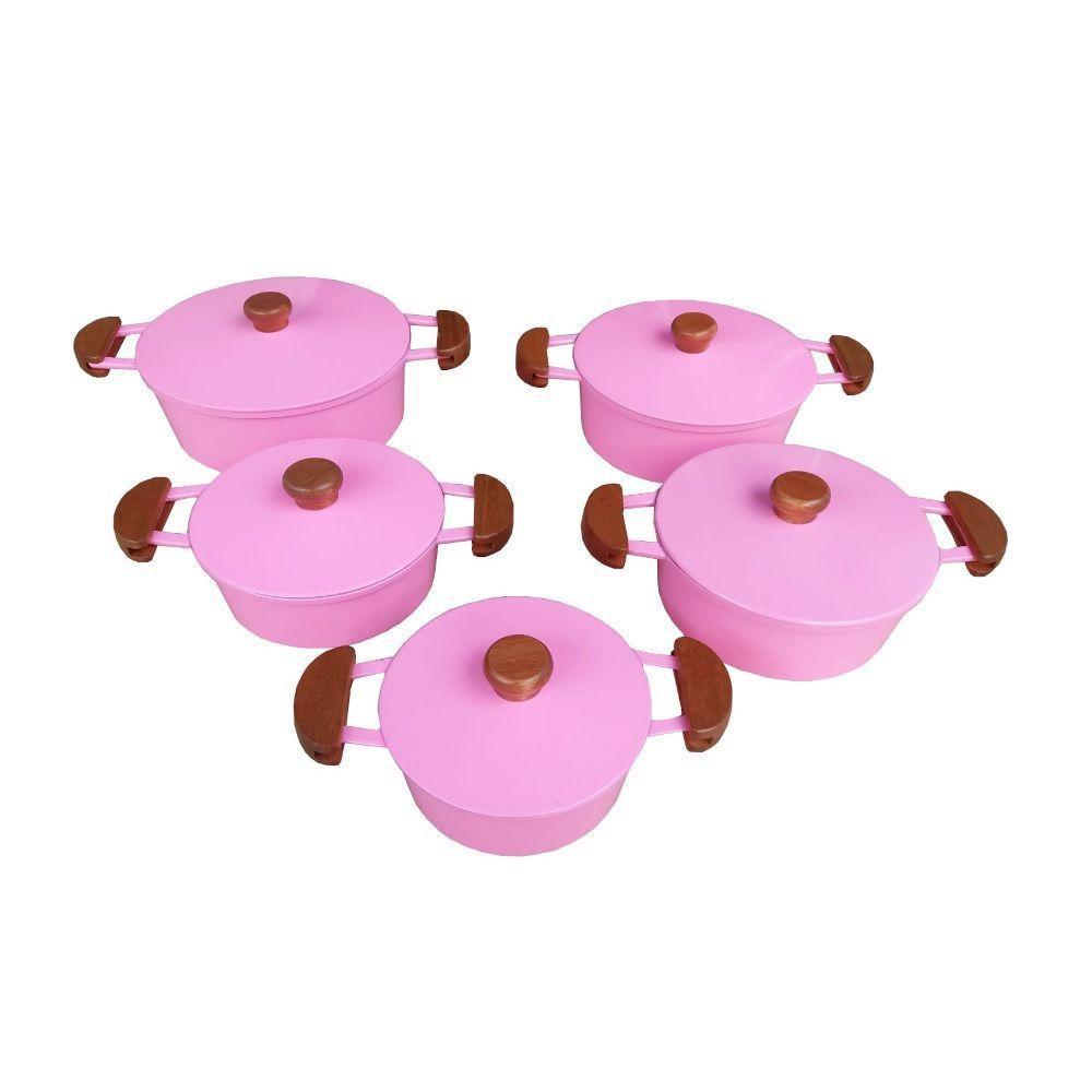Jogo 5 Panelas Alumínio Batido Fundido Rosa Com Tampa Pesada - 2