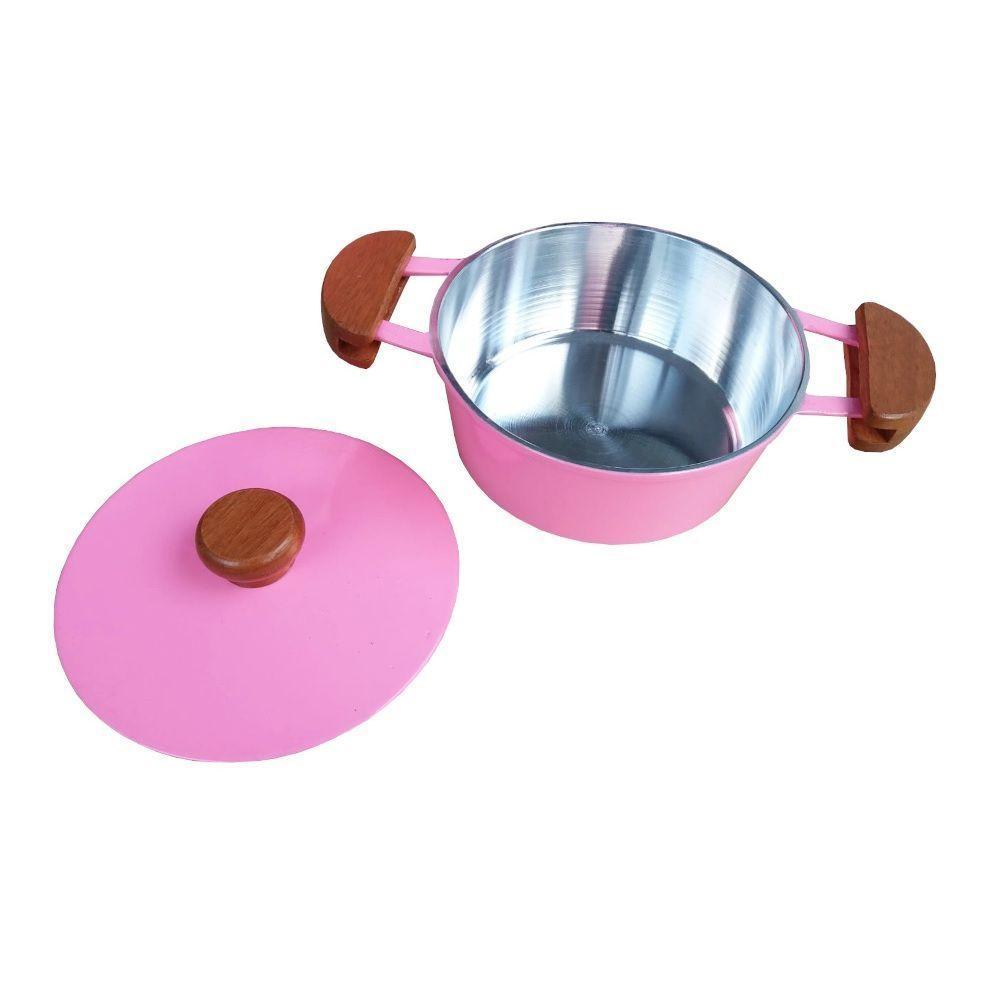 Jogo 5 Panelas Alumínio Batido Fundido Rosa Com Tampa Pesada - 3