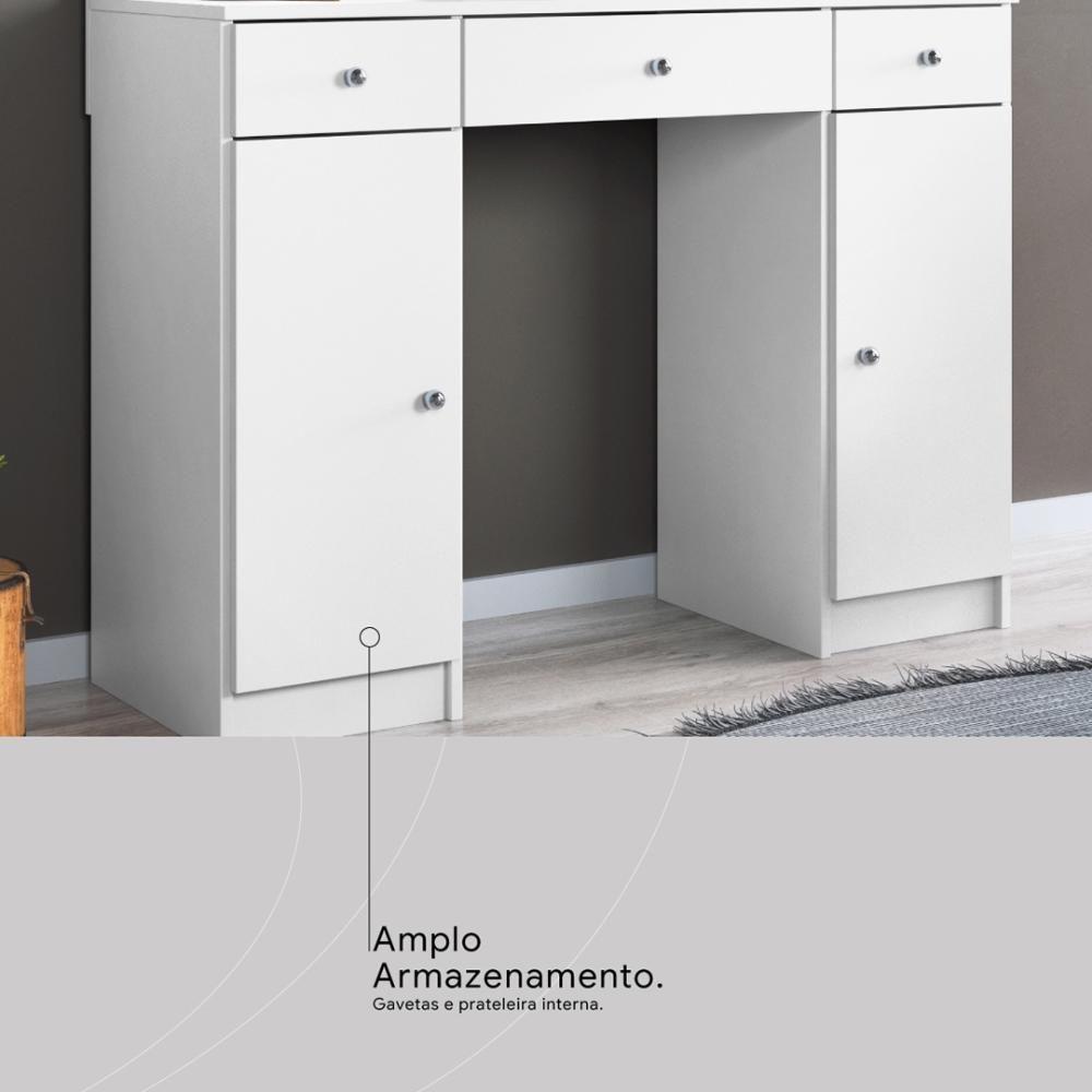 Camarim Penteadeira 3 Gavetas 2 Porta Com Led Viena Branco - 6