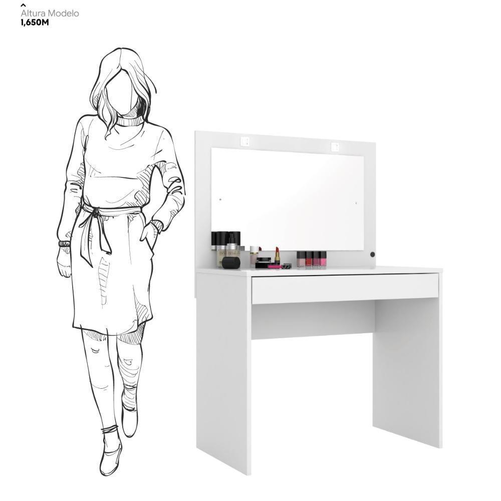 Camarim Penteadeira Com Led 1 Gaveta Sofia Branco - 4
