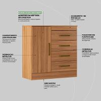 Cômoda 4 Gavetas 1 Porta Com Rodizios Chile Amêndola Touch