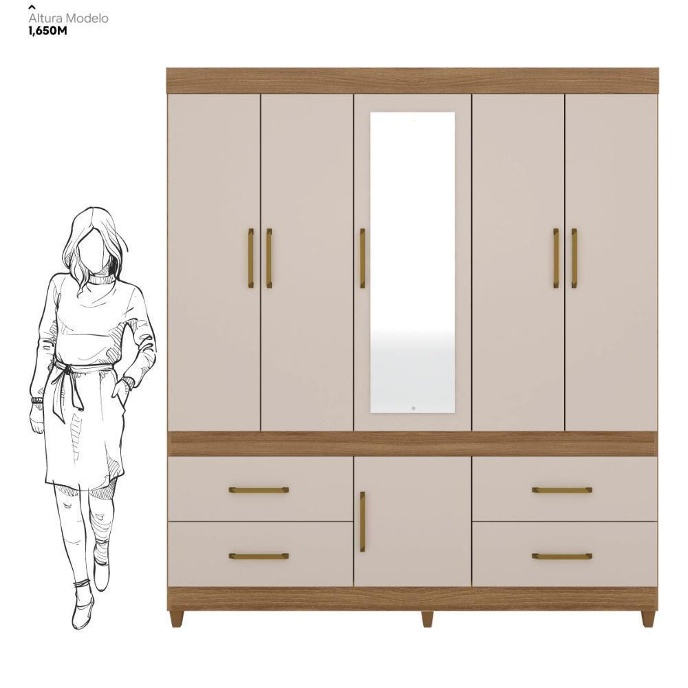 Guarda Roupa Casal 6 Portas Com Espelho E 4 Gavetas Ubatuba Amêndola Touch-off White - 2