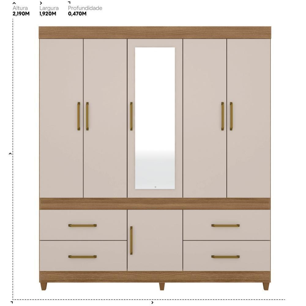 Guarda Roupa Casal 6 Portas Com Espelho E 4 Gavetas Ubatuba Amêndola Touch-off White - 3