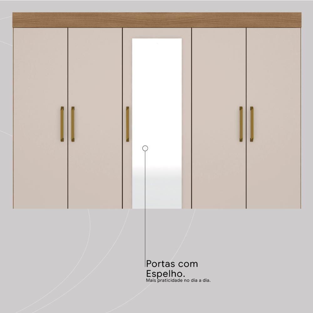 Guarda Roupa Casal 6 Portas Com Espelho E 4 Gavetas Ubatuba Amêndola Touch-off White - 6