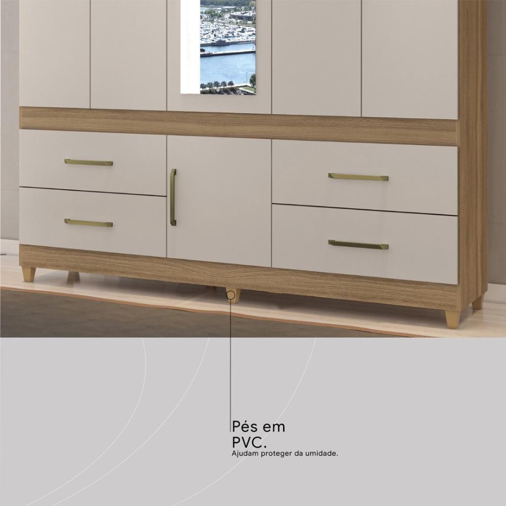Guarda Roupa Casal 6 Portas Com Espelho E 4 Gavetas Ubatuba Amêndola Touch-off White - 7