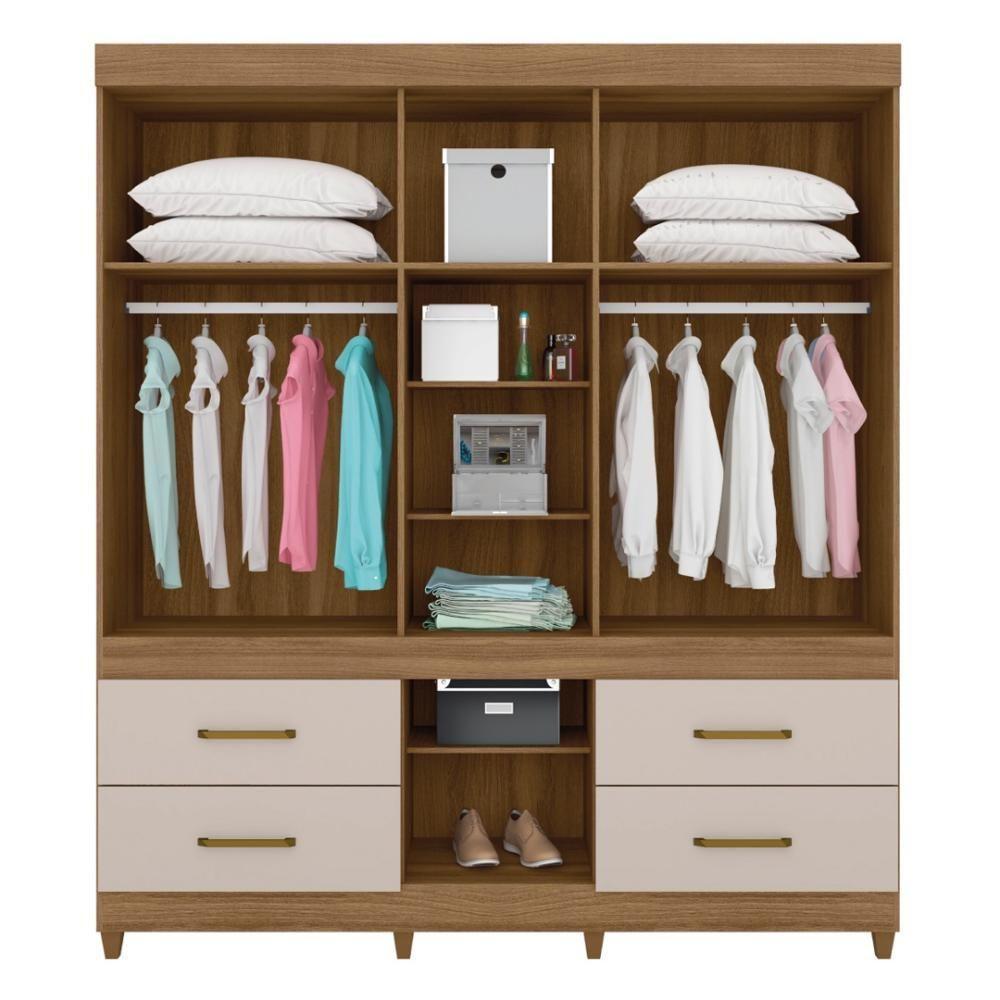 Guarda Roupa Casal 6 Portas Com Espelho E 4 Gavetas Ubatuba Amêndola Touch-off White - 8