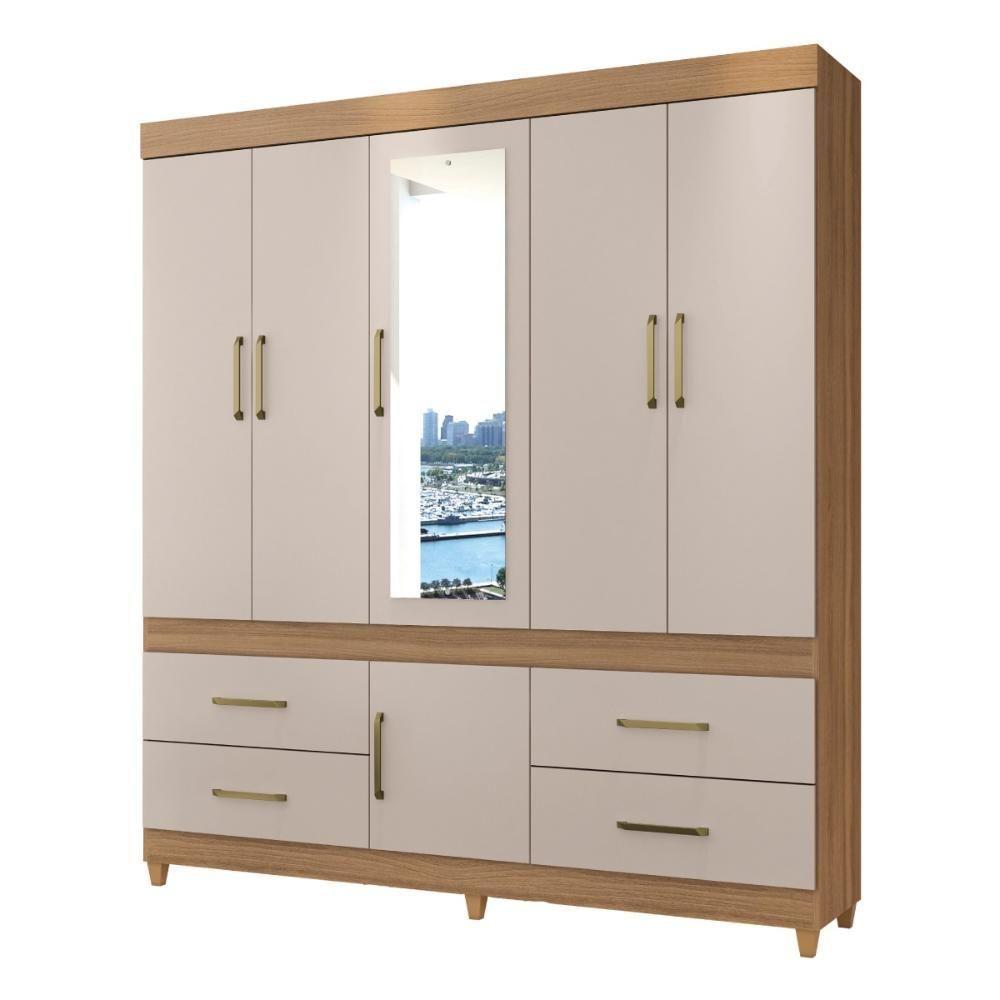 Guarda Roupa Casal 6 Portas Com Espelho E 4 Gavetas Ubatuba Amêndola Touch-off White - 9