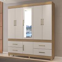 Guarda Roupa Casal 6 Portas Com Espelho E 4 Gavetas Ubatuba Amêndola Touch-off White - 1