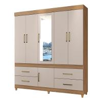 Guarda Roupa Casal 6 Portas Com Espelho E 4 Gavetas Ubatuba Amêndola Touch-off White - 9