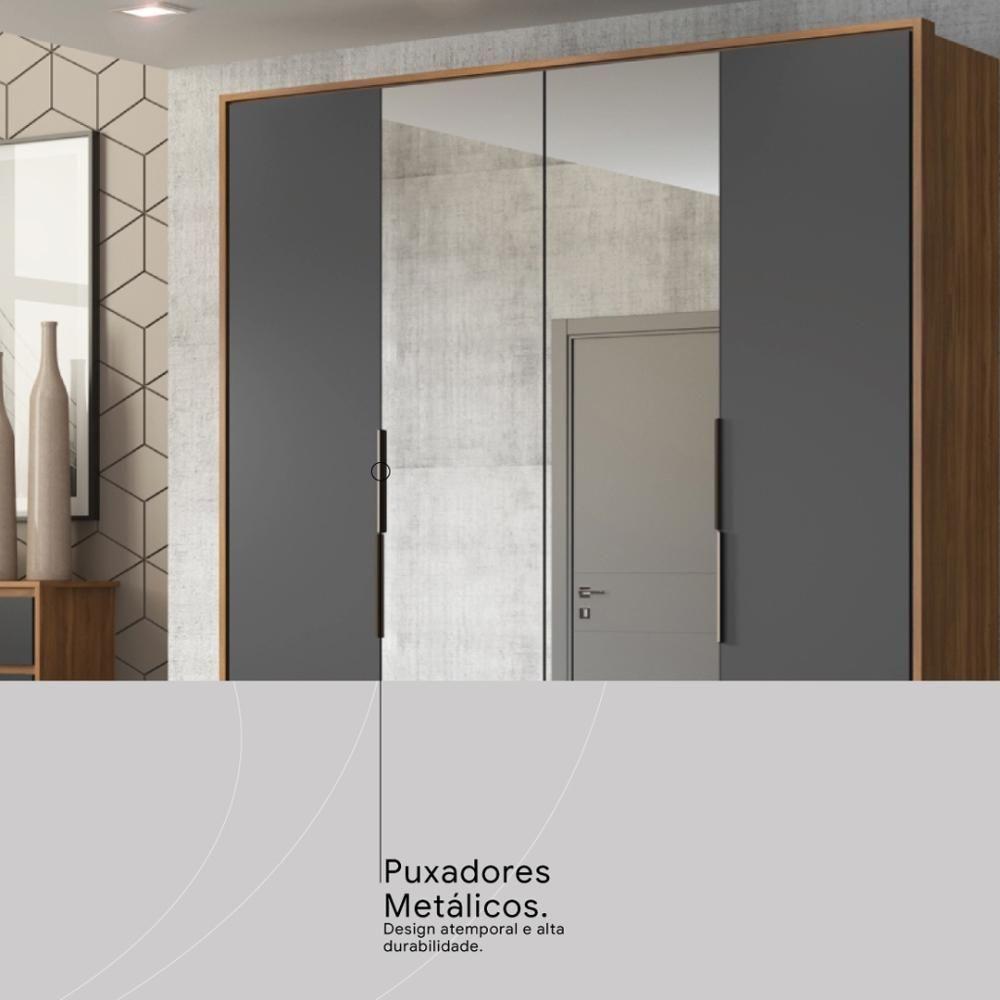 Guarda Roupa Casal 4 Portas Com Espelho E 3 Gavetas Grécia - Amêndola-grafito Amêndola-grafito - 4