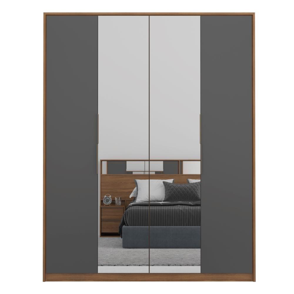 Guarda Roupa Casal 4 Portas Com Espelho E 3 Gavetas Grécia - Amêndola-grafito Amêndola-grafito - 6