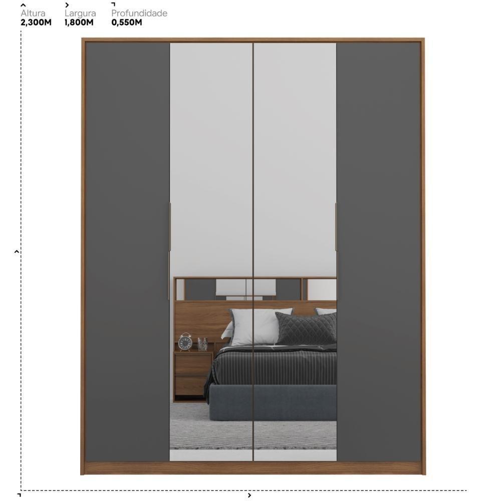 Guarda Roupa Casal 4 Portas Com Espelho E 3 Gavetas Grécia - Amêndola-grafito Amêndola-grafito - 7