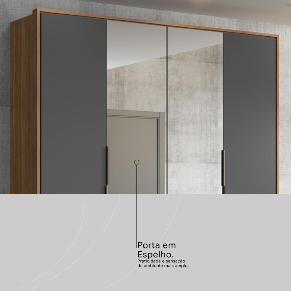 Guarda Roupa Casal 4 Portas Com Espelho E 3 Gavetas Grécia - Amêndola-grafito Amêndola-grafito - 9