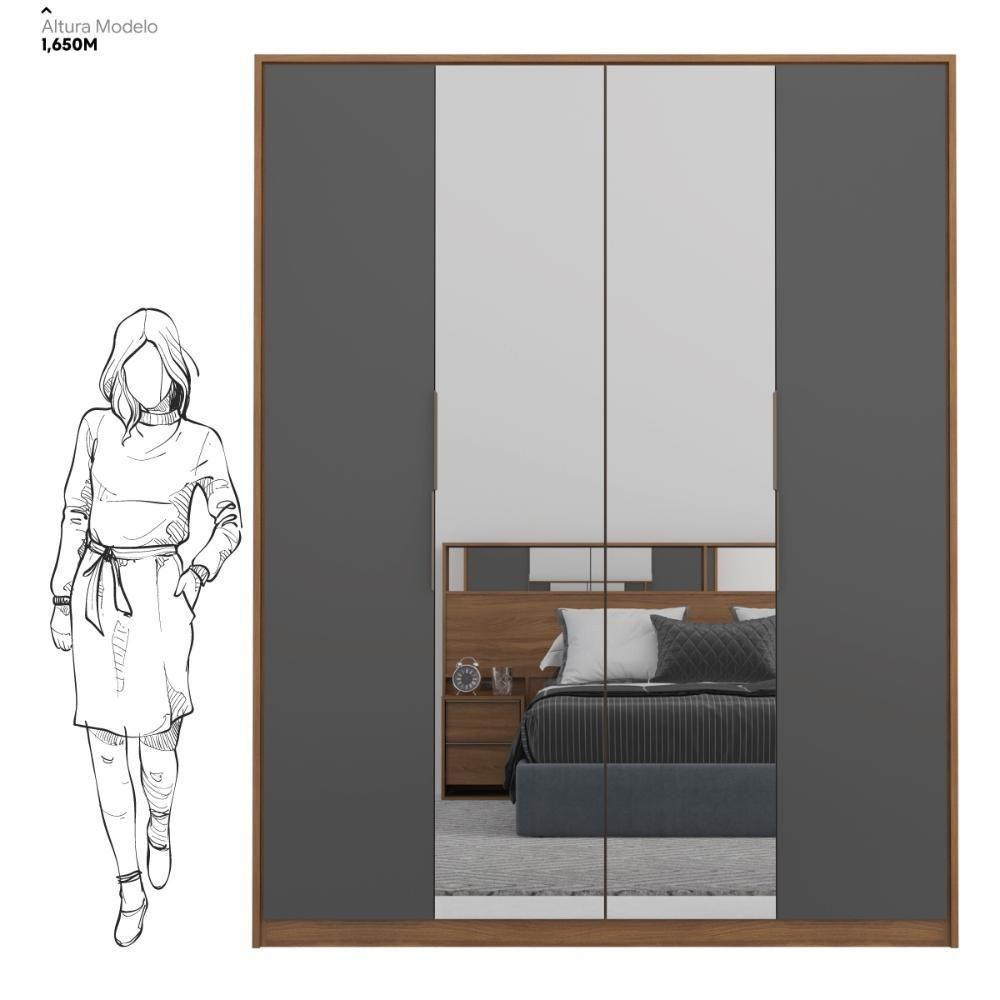 Guarda Roupa Casal 4 Portas Com Espelho E 3 Gavetas Grécia - Amêndola-grafito Amêndola-grafito - 10