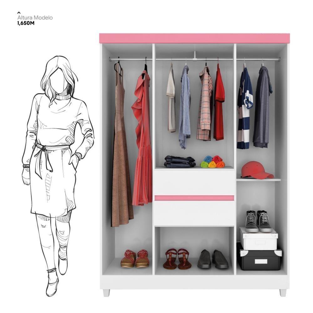 Kit Guarda Roupa Solteiro 6 Portas Ecom Ii Cômoda Astral Branco - 9