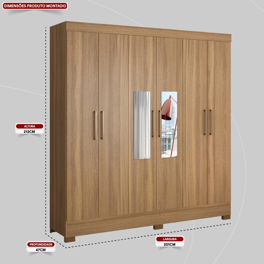 Guarda Roupa Casal 6 Portas Com Espelho E 3 Gavetas York Amêndola Touch - 9