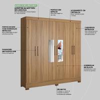 Guarda Roupa Casal 6 Portas Com Espelho E 3 Gavetas York Amêndola Touch