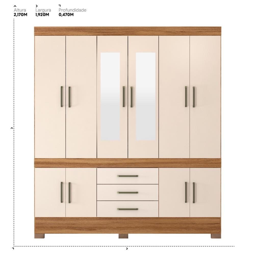 Guarda Roupa Casal 10 Portas Com Espelho E 3 Gavetas Hungria - Amêndola Touch-off White Amêndola Touch-off White - 2