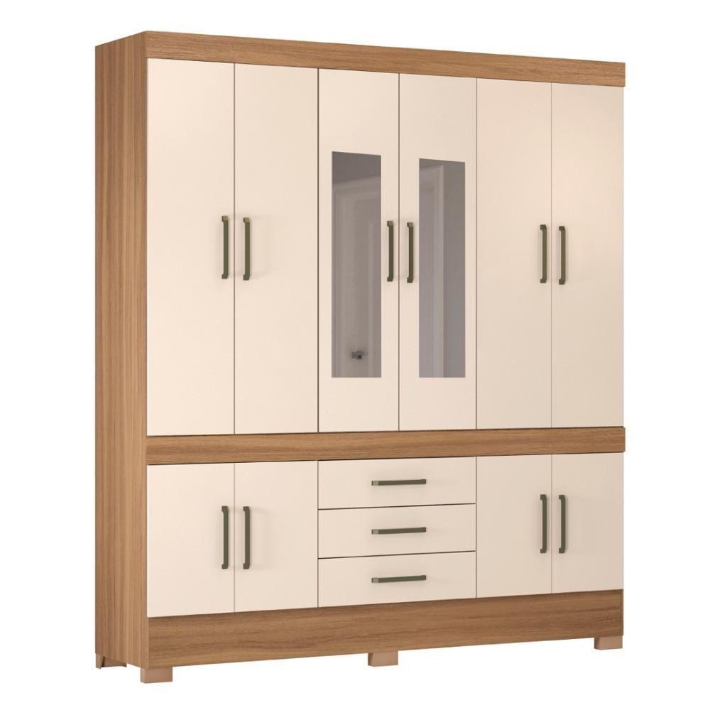 Guarda Roupa Casal 10 Portas Com Espelho E 3 Gavetas Hungria - Amêndola Touch-off White Amêndola Touch-off White - 9