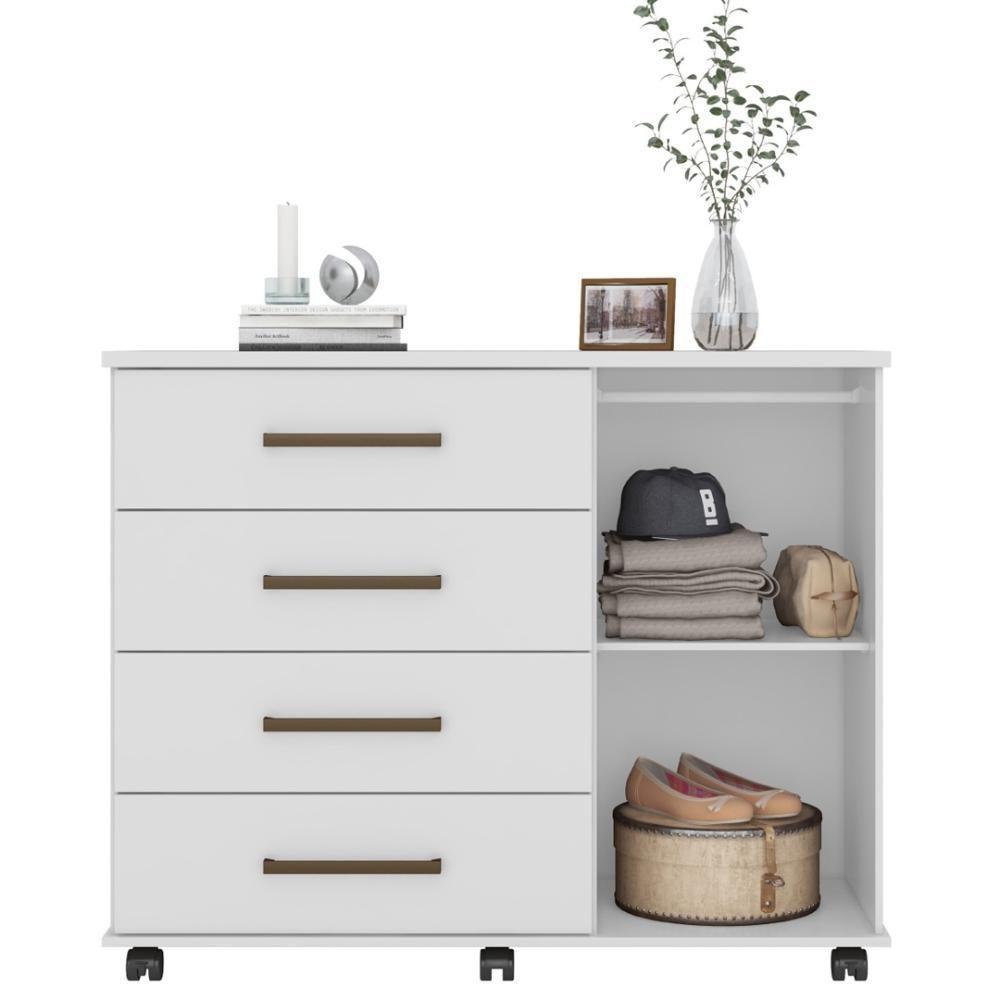 Cômoda 4 Gavetas 1 Porta Com Rodizios Flower - Branco Branco - 2